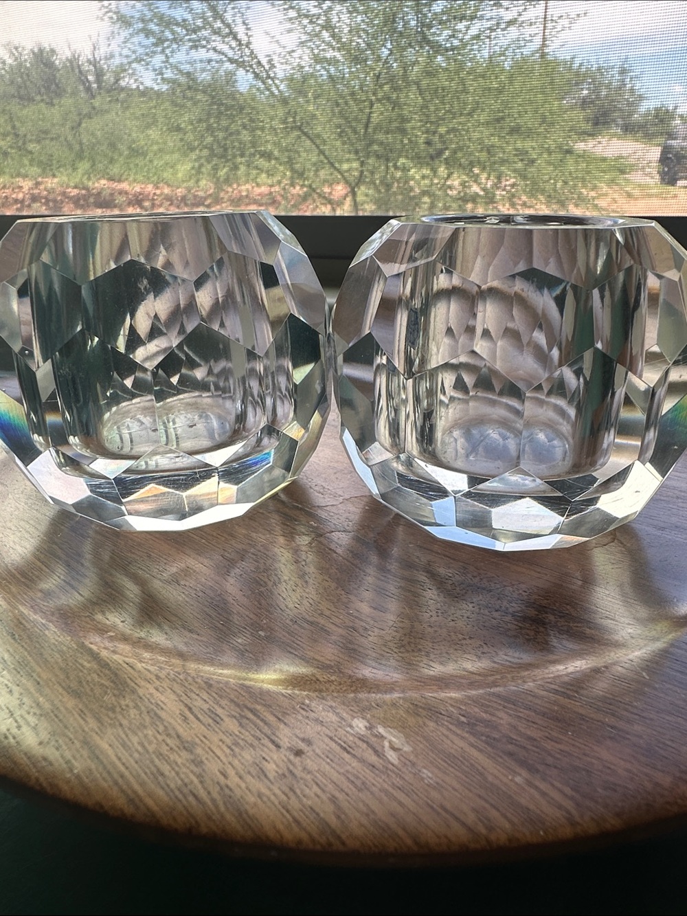 Imported crystal hand cut votive set of two candle holder. Gorgeous